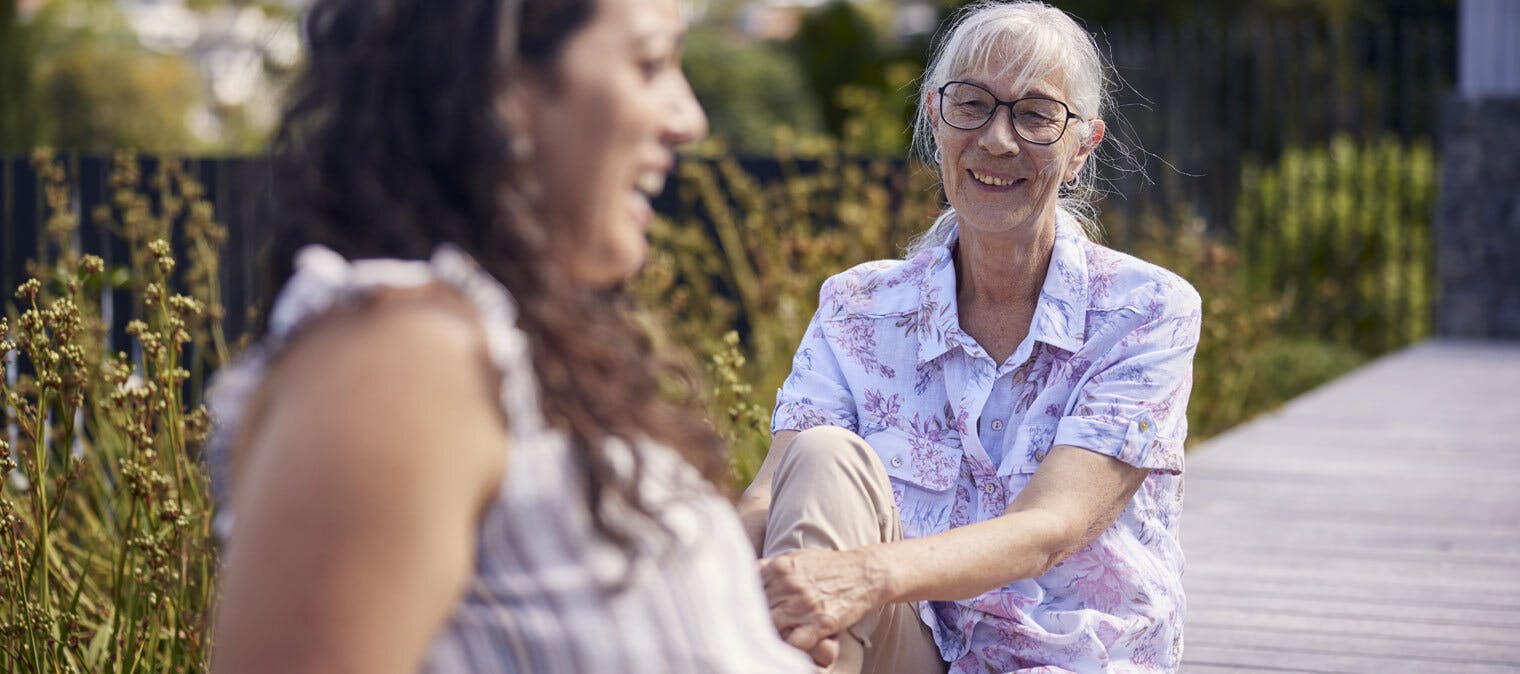 Woman talking and laughing